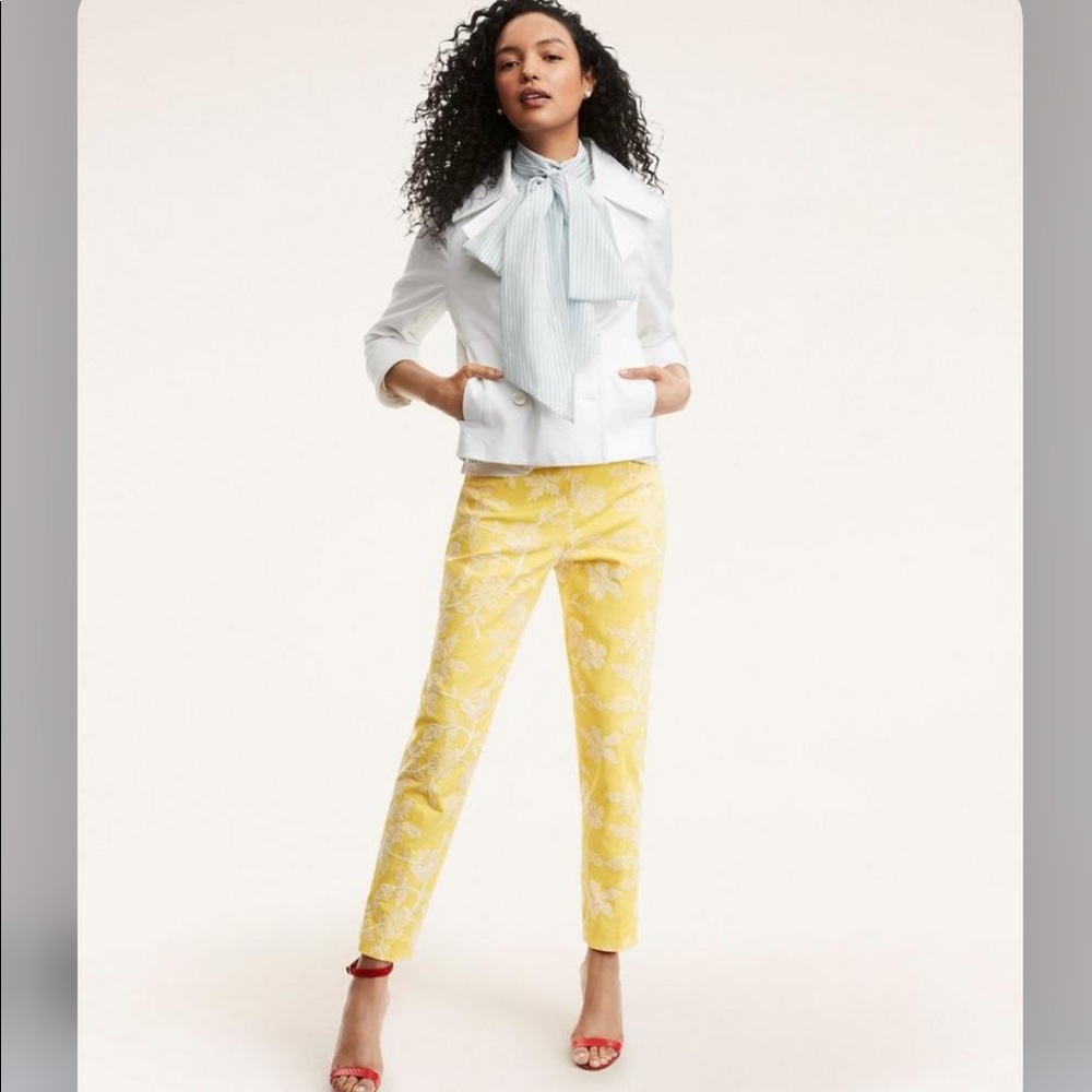 BNWT Brooks Brothers embroidered floral yellow pants Sz 16